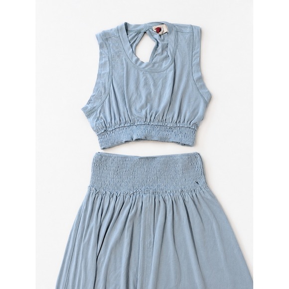 Free People Dresses & Skirts - Free People Beach Womens XS Blue Smocked Crop Top and High Low Maxi Skirt Set